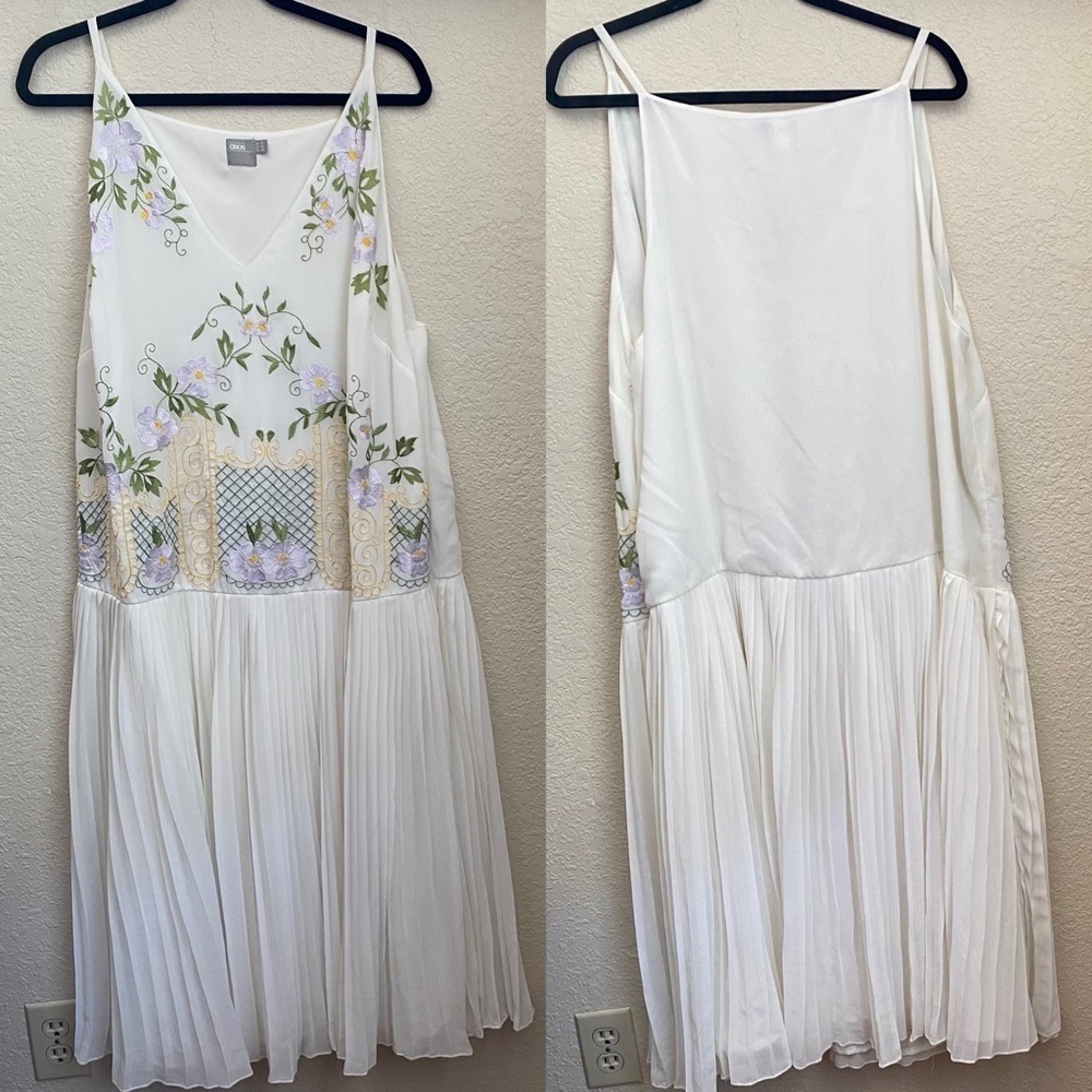ASOS Pleated Embroidered Midi Dress floral midi US size 18
